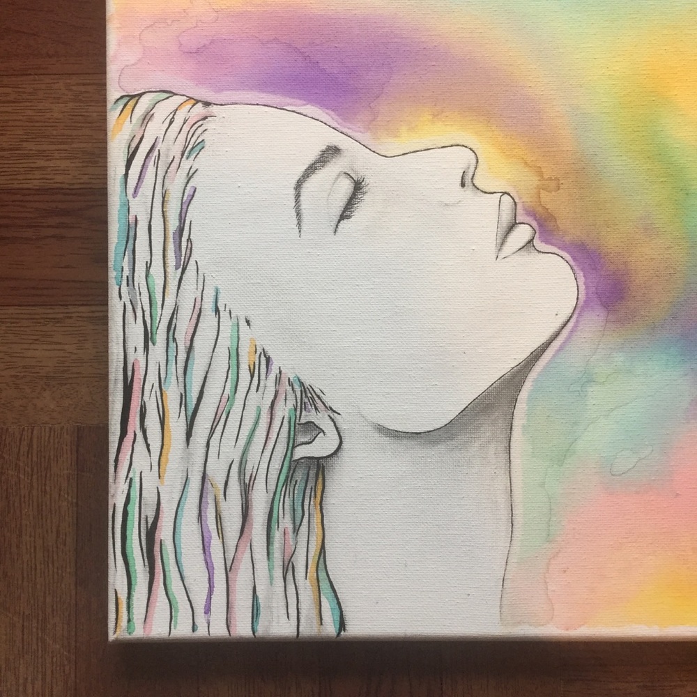 Inhale- hand drawn/painted canvas art - Picture 2 of 7
